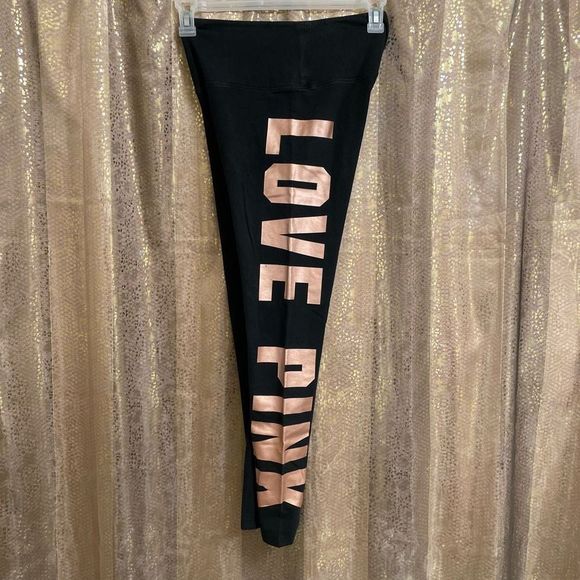 PINK Victoria's Secret Pants - PINK Victorias Secret Black Copper Logo Leggings, Medium